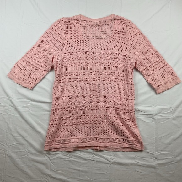Blair Pink Crochet Knit Cardigan Large  Cottagecore Grandmacore - Picture 4 of 5